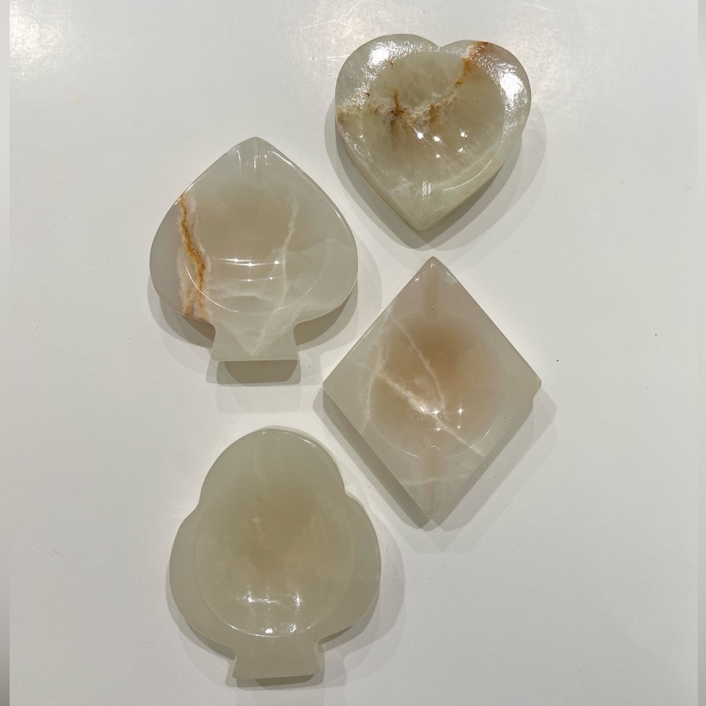 Vintage MCM Set 4 Onyx Alabaster Paper Weight Ashtray Spade Diamond Heart Club
